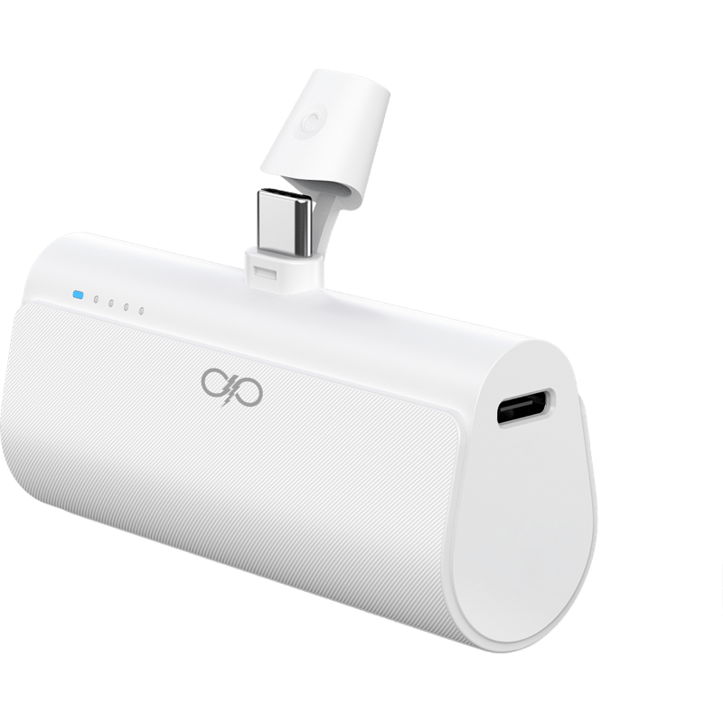 Powerbank MINI FPL 5000 mAh Power Delivery 20W z dożywotnią gwarancją BB biały front lewy skos