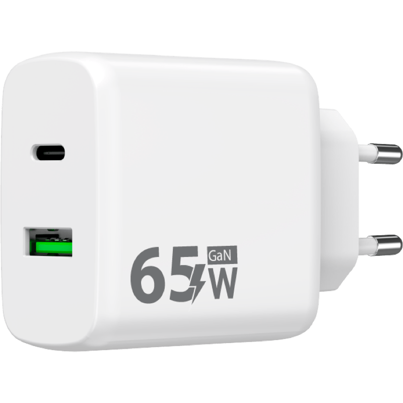 Ładowarka sieciowa GaN USB-C 65W + Kabel Type C WG biała front
