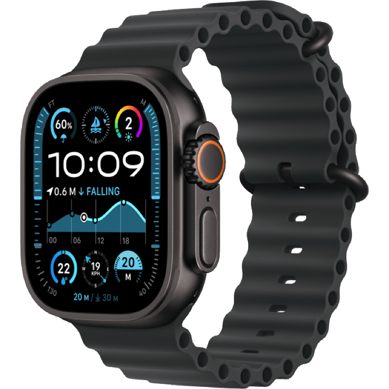 Apple Watch Ultra 2 GPS + eSIM (Cellular) 49mm (2024) czarna opaska front lewy obrót