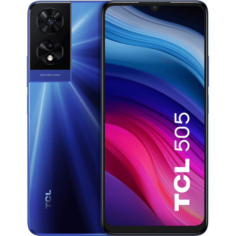 TCL 505 4/128GB DS niebieski front i tył